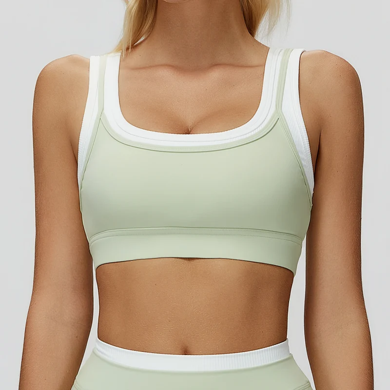 SPARK Fake Two-Piece Yoga Sports Bra with Ribbed Design ZC3129