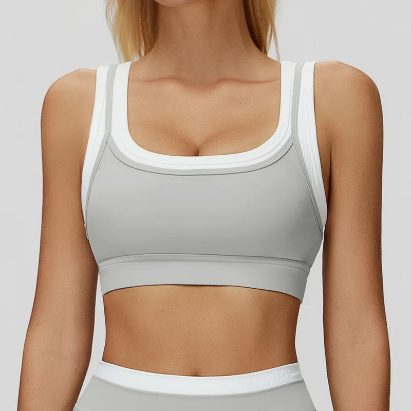 SPARK Fake Two-Piece Yoga Sports Bra with Ribbed Design ZC3129