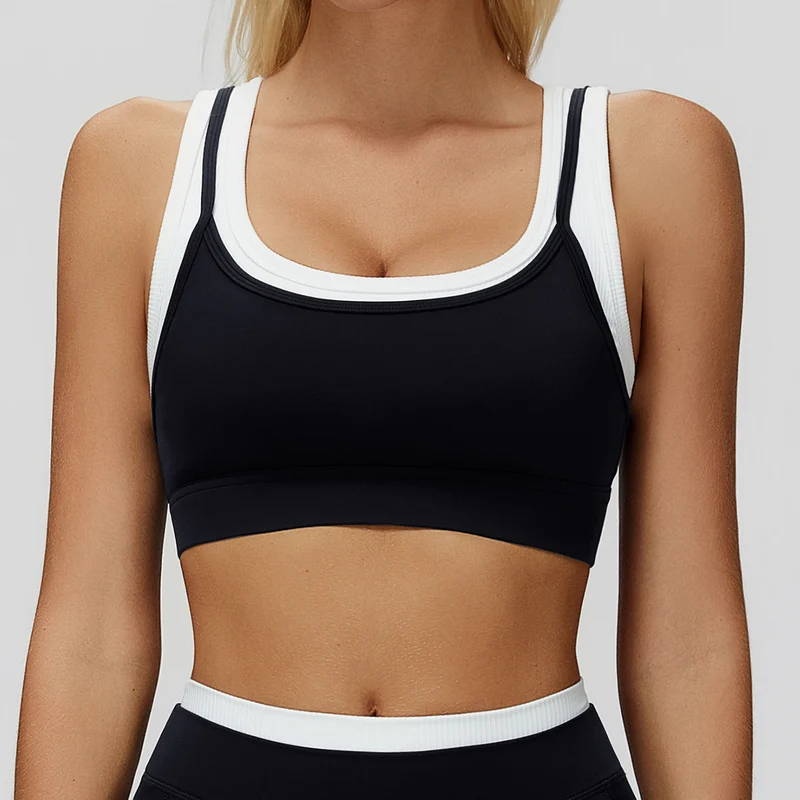 SPARK Fake Two-Piece Yoga Sports Bra with Ribbed Design ZC3129