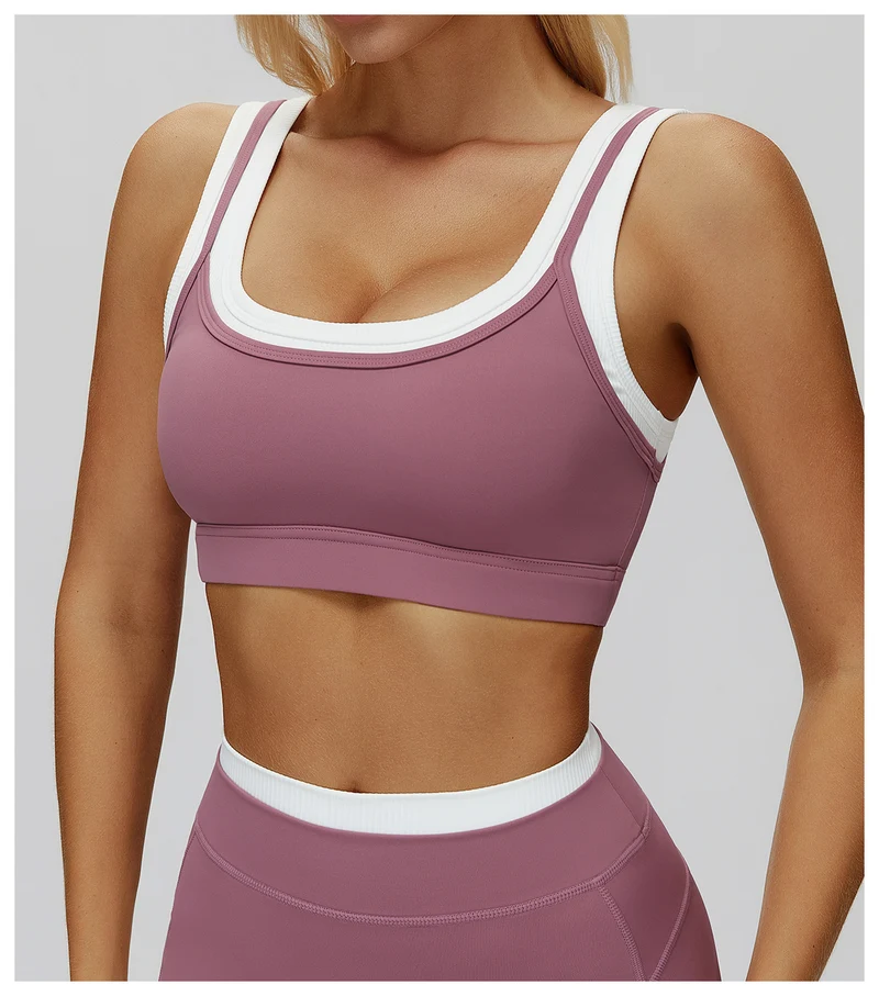 SPARK Fake Two-Piece Yoga Sports Bra with Ribbed Design ZC3129