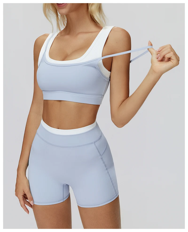 SPARK Fake Two-Piece Yoga Sports Bra with Ribbed Design ZC3129