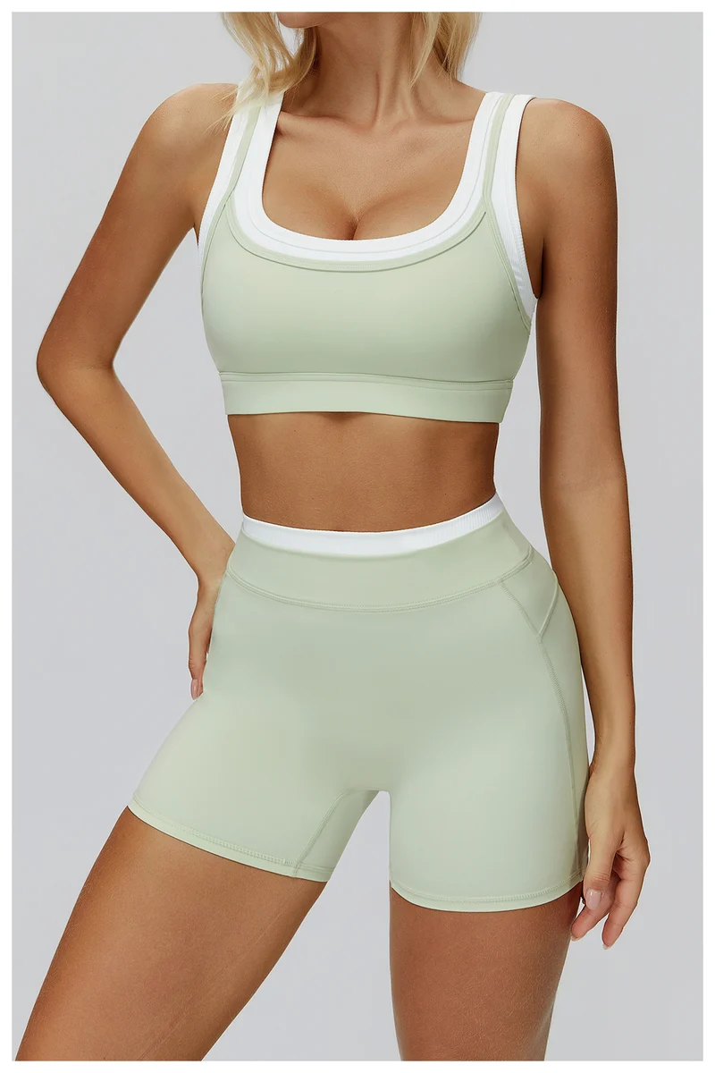 SPARK Fake Two-Piece Yoga Sports Bra with Ribbed Design ZC3129