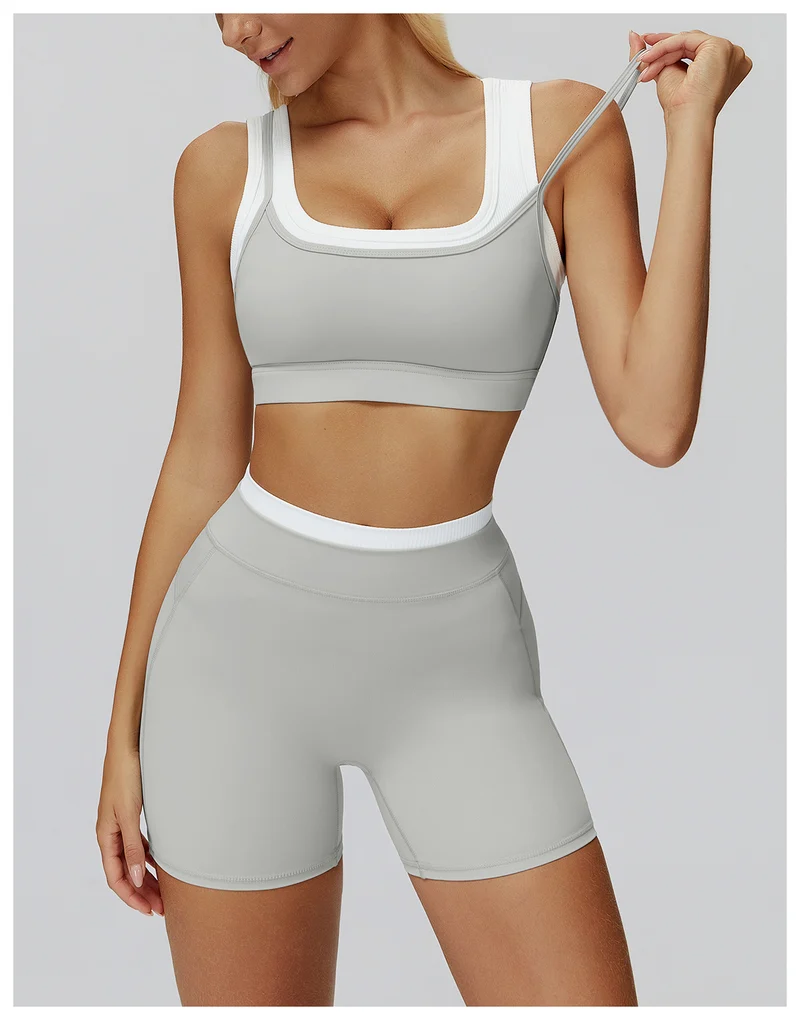 SPARK Fake Two-Piece Yoga Sports Bra with Ribbed Design ZC3129