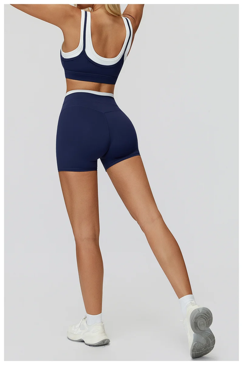 SPARK Fake Two-Piece Yoga Sports Bra with Ribbed Design ZC3129