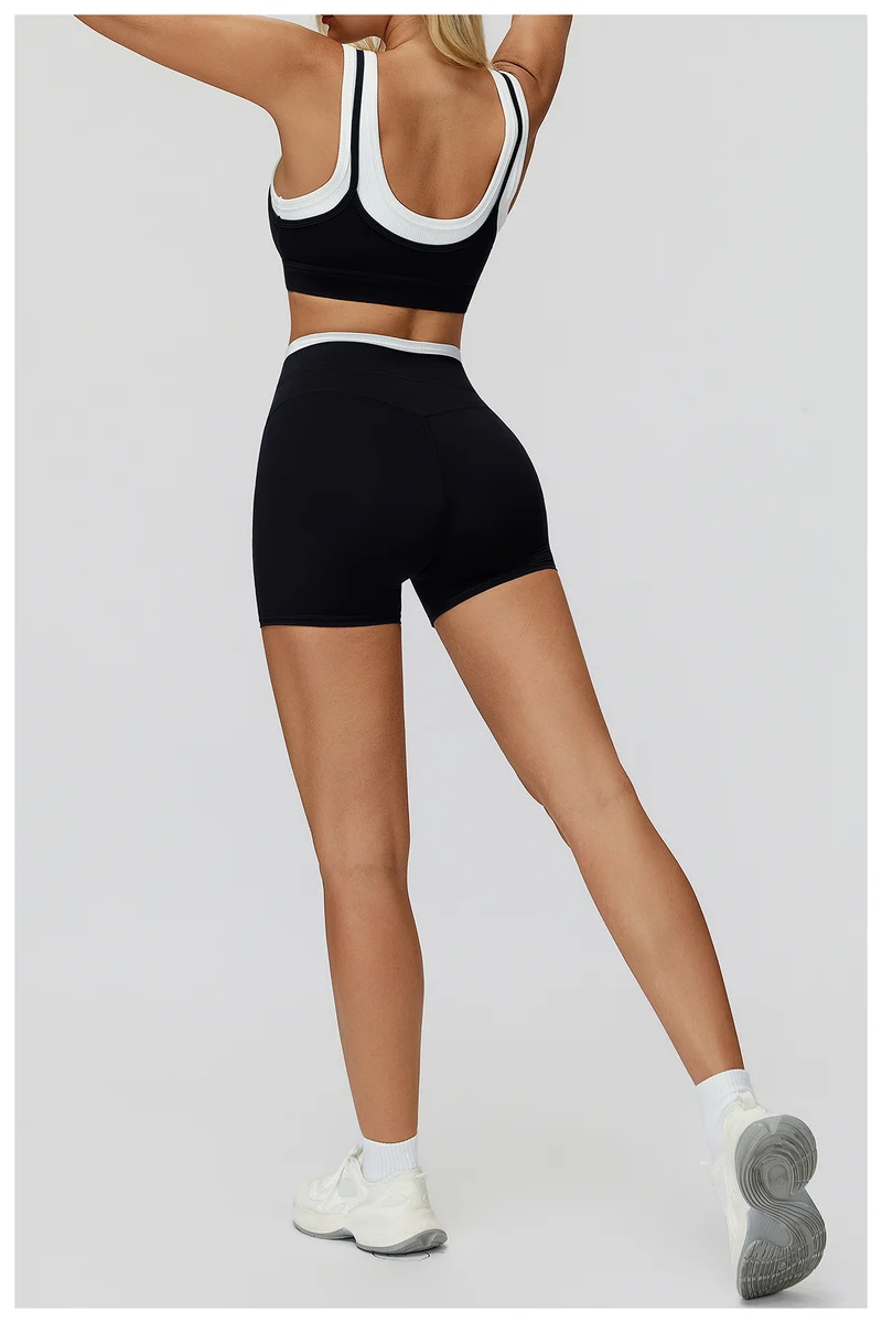 SPARK Fake Two-Piece Yoga Sports Bra with Ribbed Design ZC3129