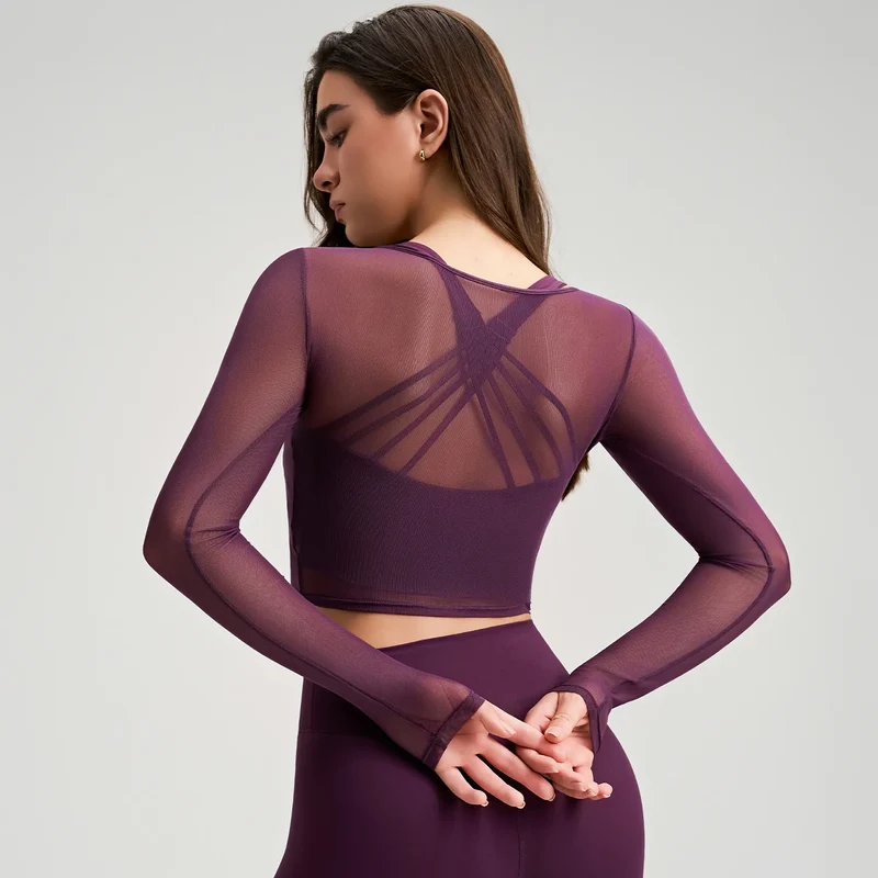 SPARK New Mesh Smock Hollow-out Long Sleeve Top For Women RQ017