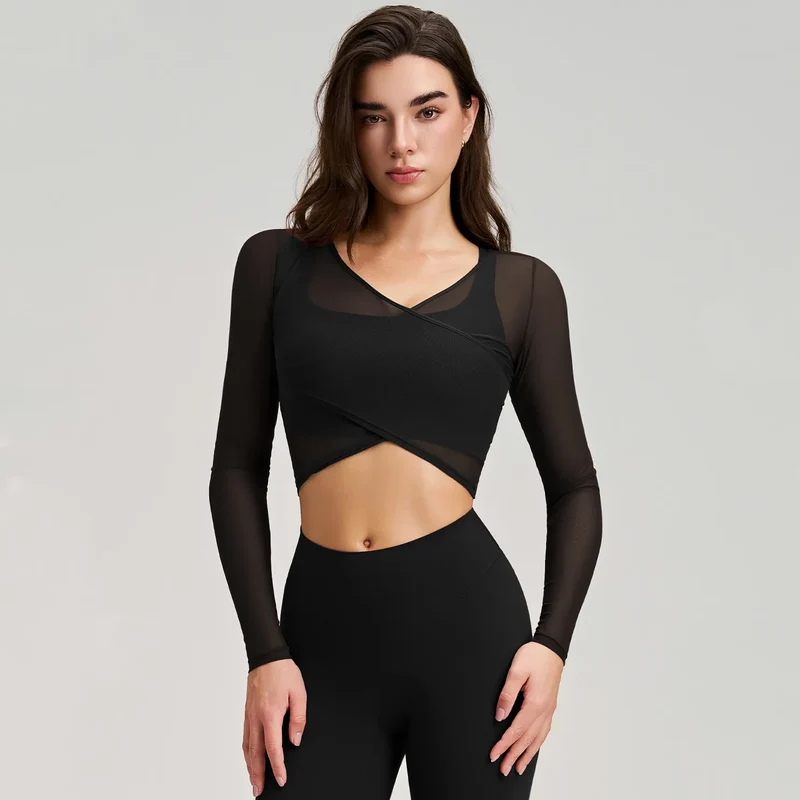 SPARK New Mesh Smock Hollow-out Long Sleeve Top For Women RQ017