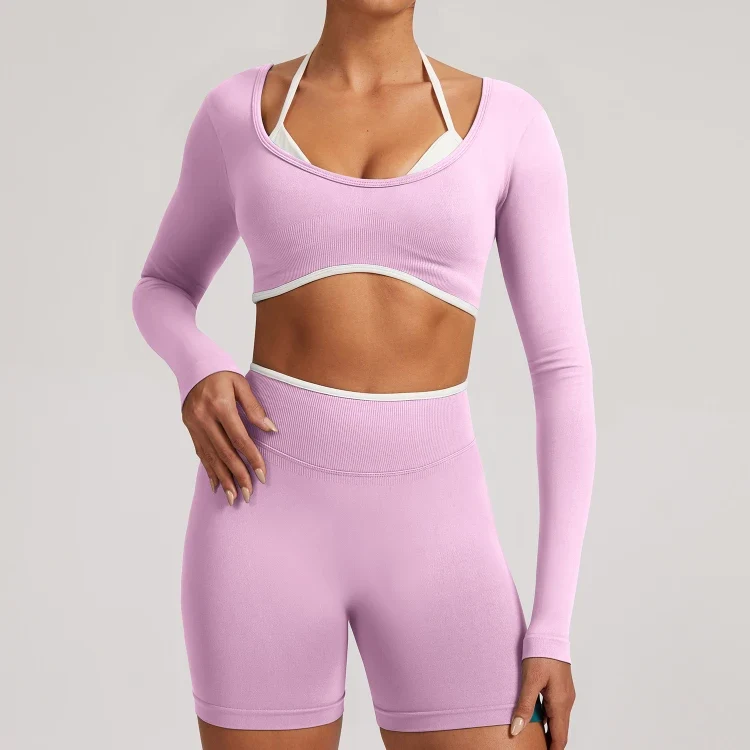 SPARK Fake Two Pieces Fitness Cropped Top RXW3006