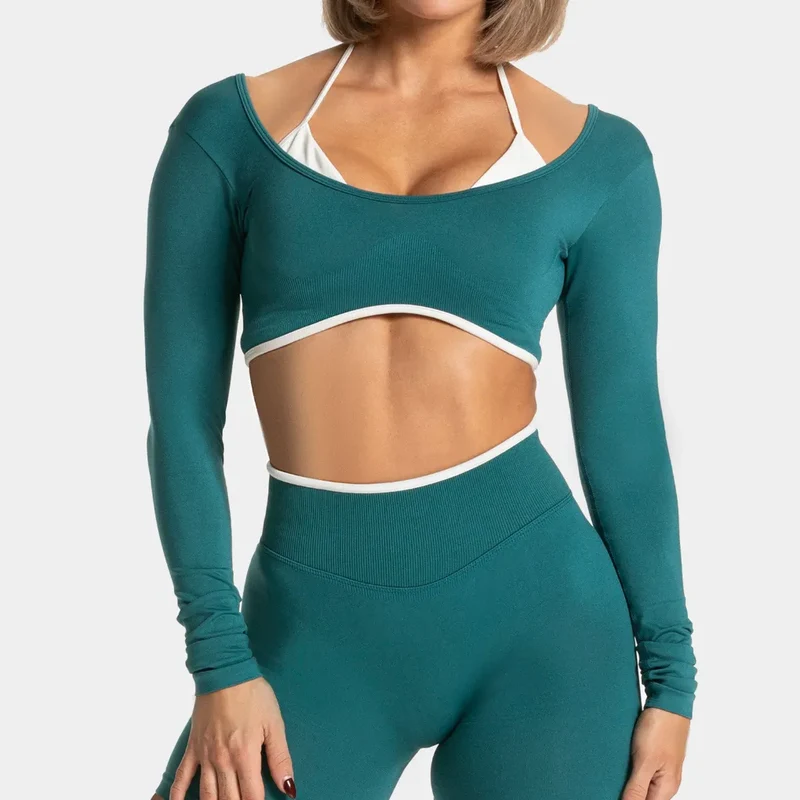 SPARK Fake Two Pieces Fitness Cropped Top RXW3006
