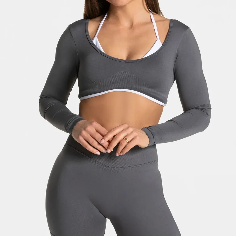 SPARK Fake Two Pieces Fitness Cropped Top RXW3006