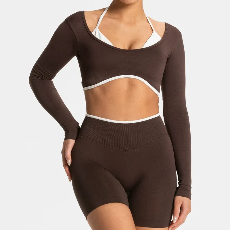 SPARK Fake Two Pieces Fitness Cropped Top RXW3006