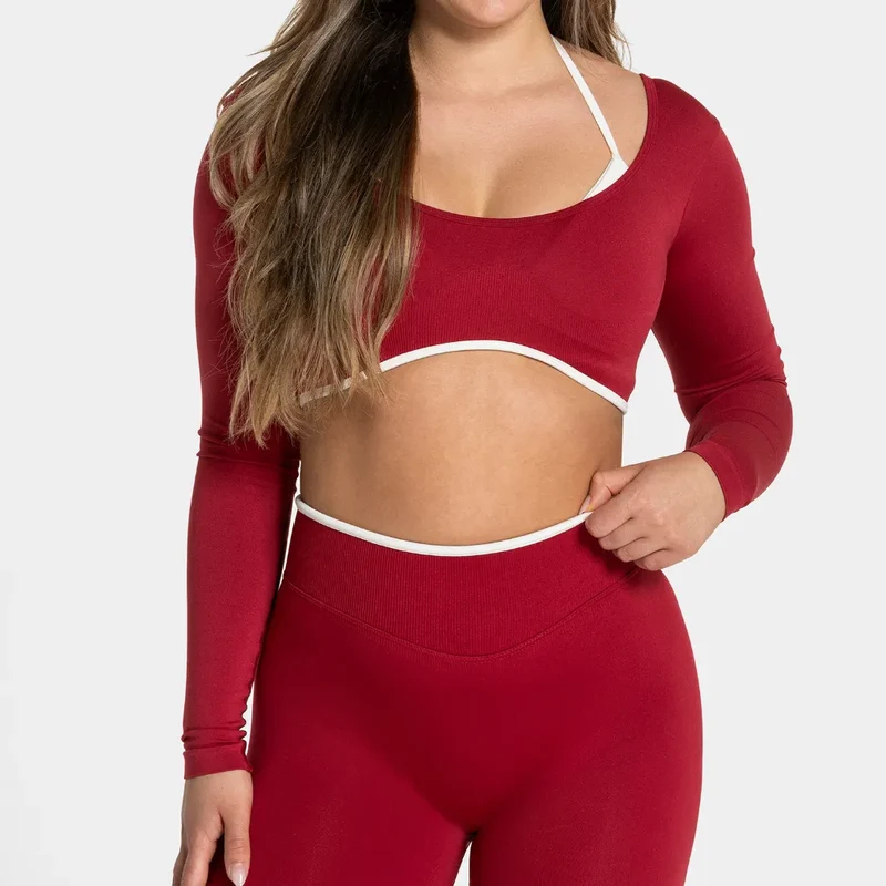 SPARK Fake Two Pieces Fitness Cropped Top RXW3006