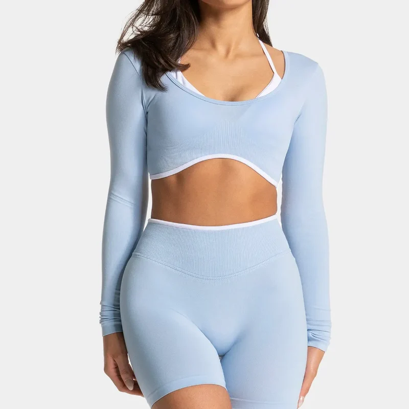 SPARK Fake Two Pieces Fitness Cropped Top RXW3006