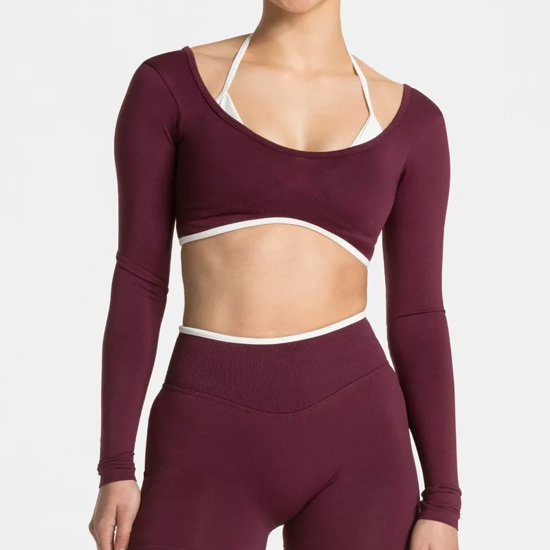 SPARK Fake Two Pieces Fitness Cropped Top RXW3006