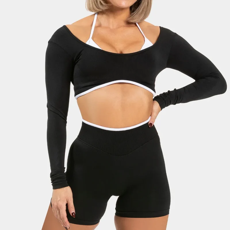 SPARK Fake Two Pieces Fitness Cropped Top RXW3006