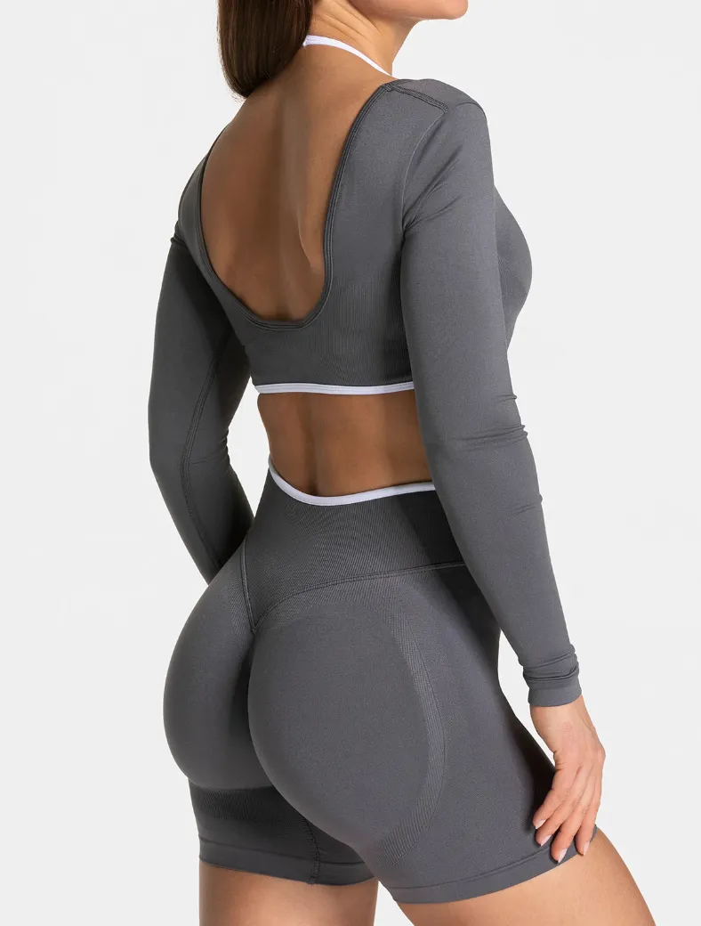SPARK Fake Two Pieces Fitness Cropped Top RXW3006