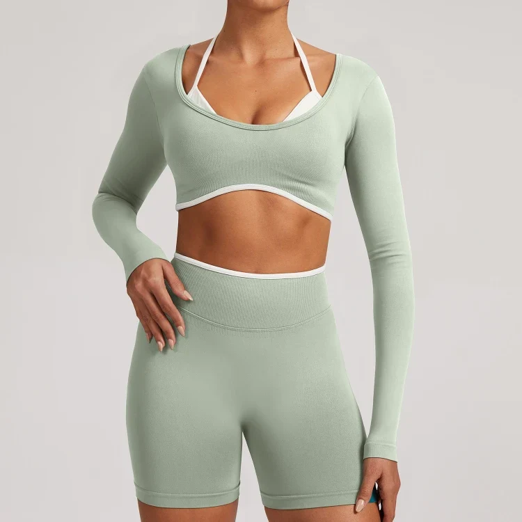 SPARK Fake Two Pieces Fitness Cropped Top RXW3006