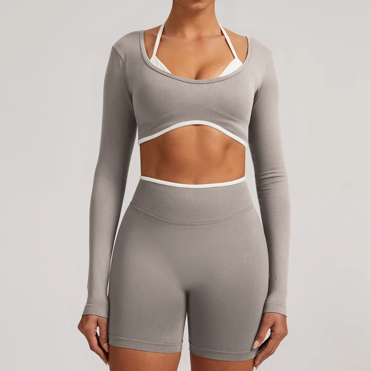 SPARK Fake Two Pieces Fitness Cropped Top RXW3006