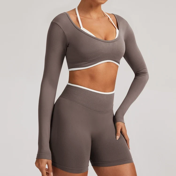 SPARK Fake Two Pieces Fitness Cropped Top RXW3006