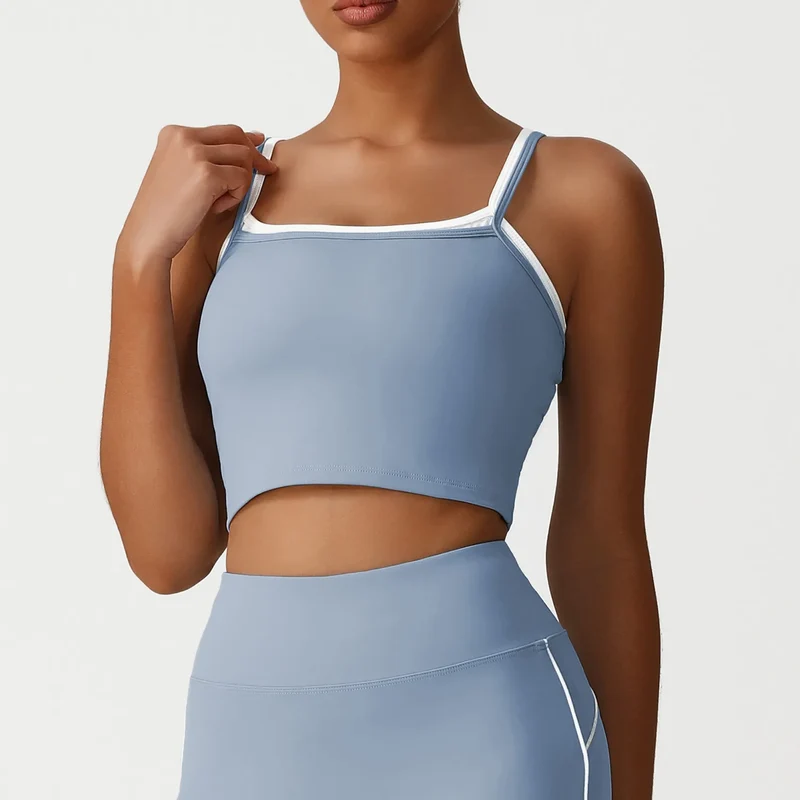 SPARK Fake Two-Piece Square Neck Yoga Tank Top YG2535