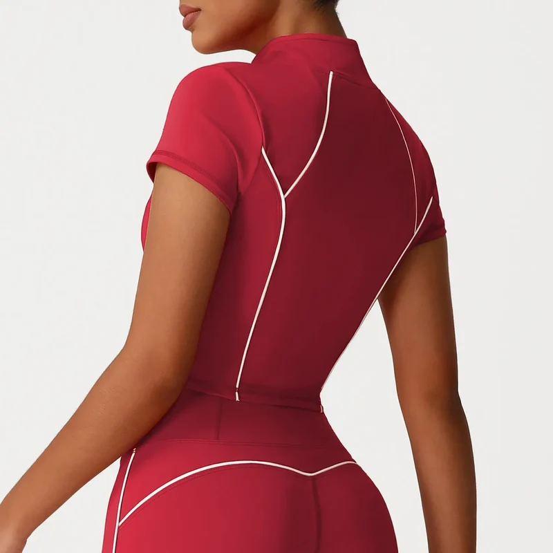 SPARK New Style Stand Collar Slim Zipper Sports Short Sleeve YG2535