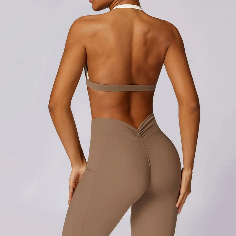 SPARK Color Block Halter Sports Bra ZC8605