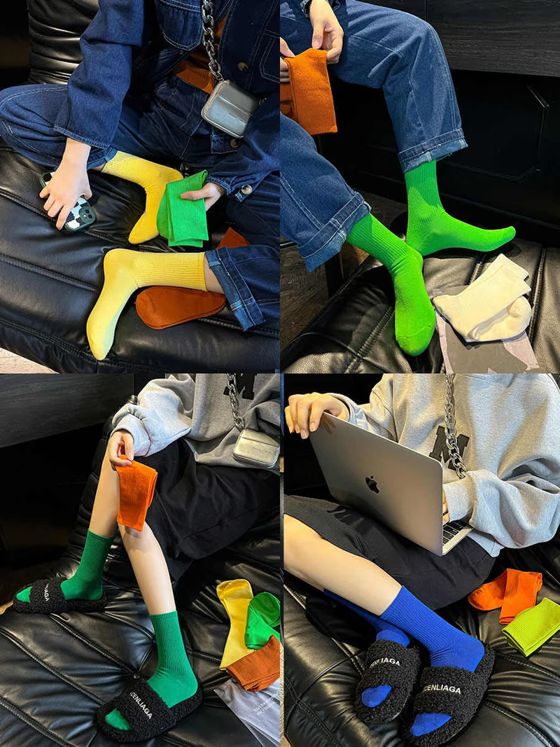 Free shipping【3-Pair Set】SPARK Spring And Autumn Thin Candy Color Stockings