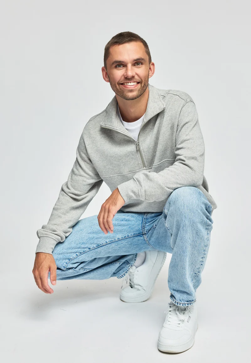 1002 Oxford – Half-Zip Sweatshirt mit Stehkragen