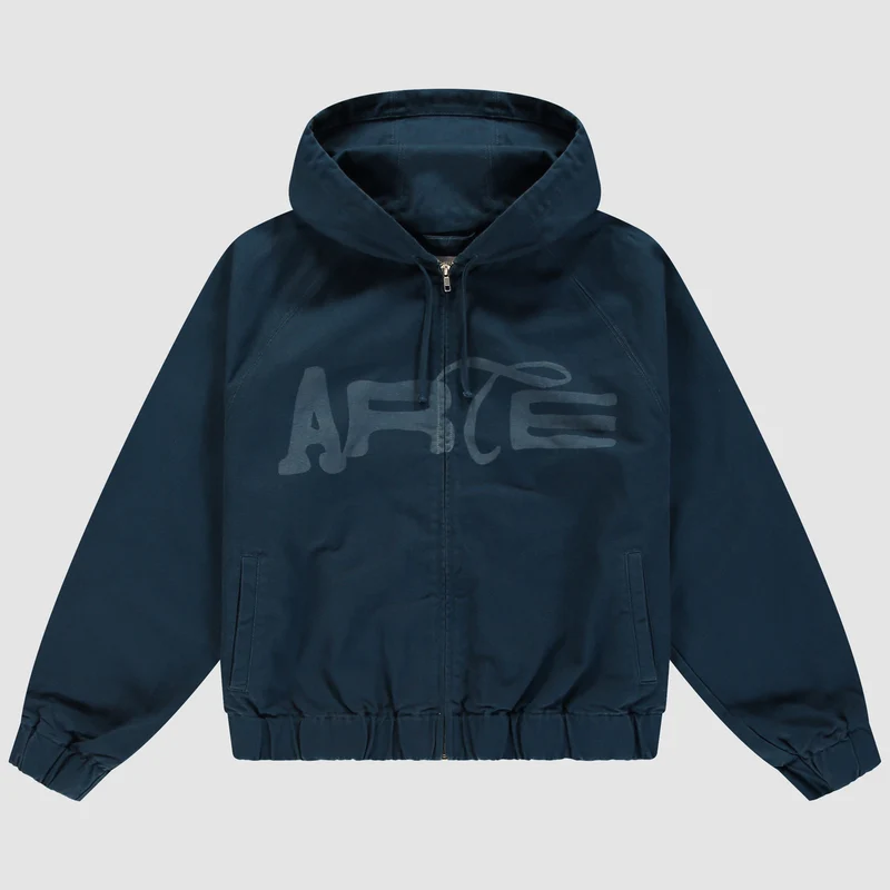 Veste à capuche en toile imprimée au pochoir - Bleu marine