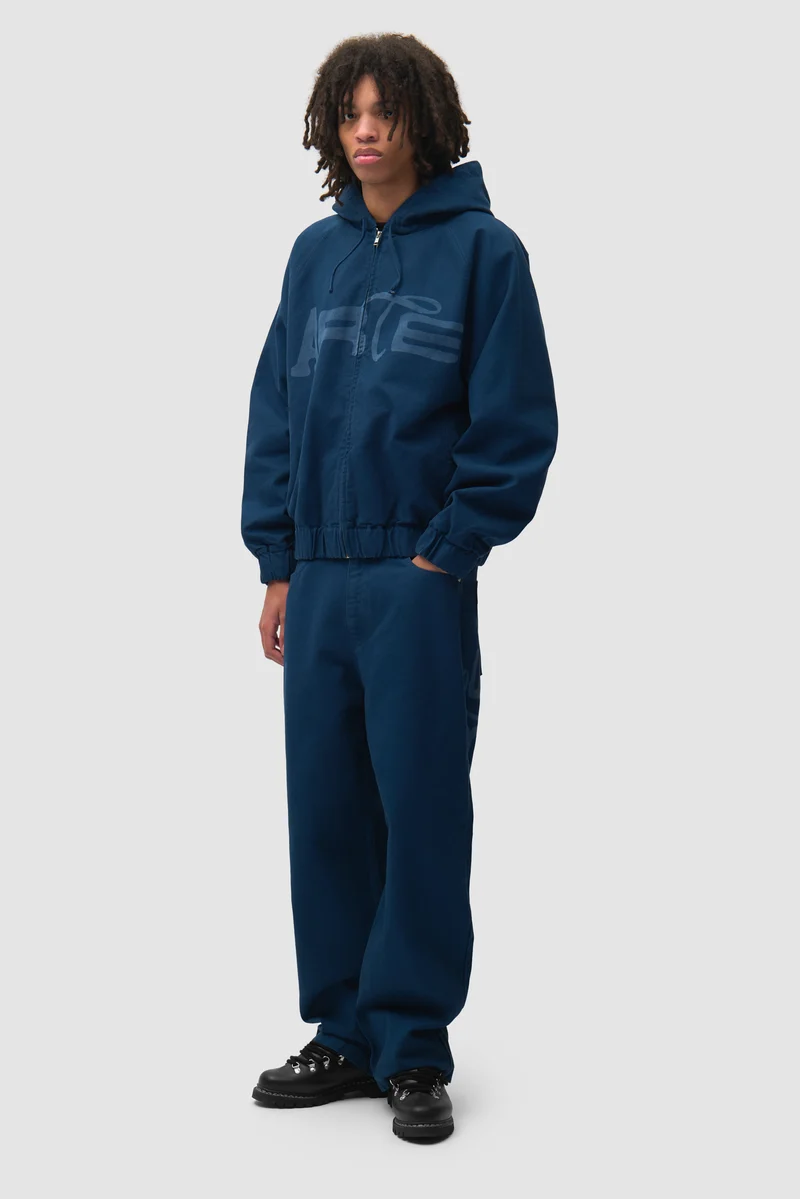 Veste à capuche en toile imprimée au pochoir - Bleu marine