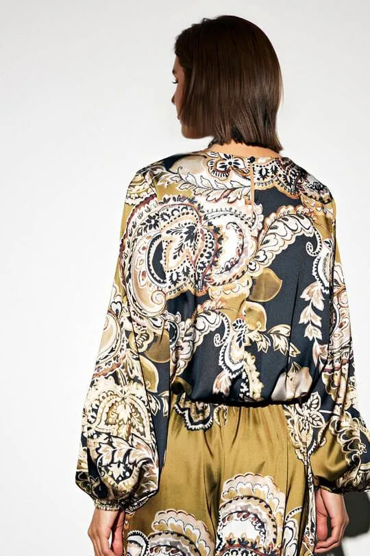 Exquisite Paisley Print Bubble Hem Blouse