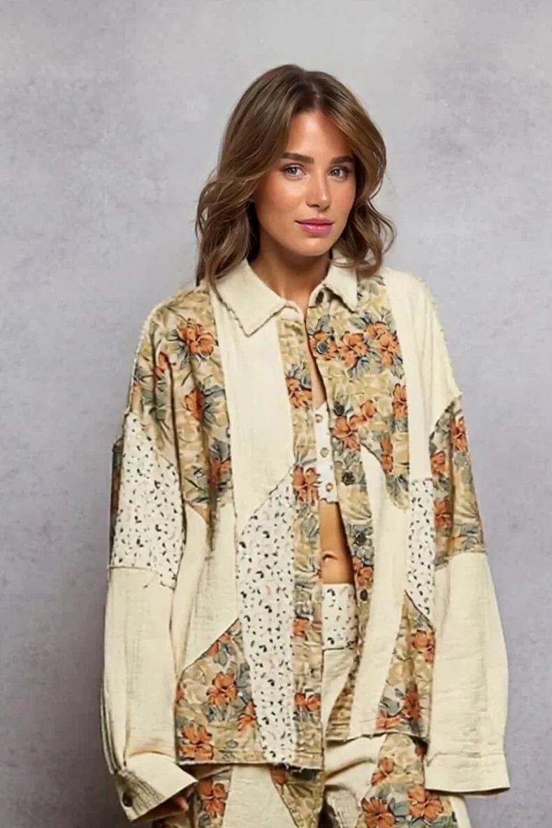 Bohemian Floral Print Patchwork Wide-Leg Pants