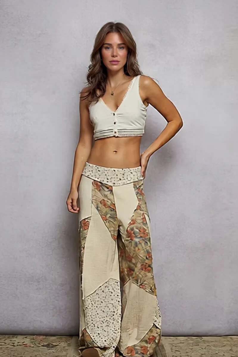Bohemian Floral Patchwork Loose Button-Down Top