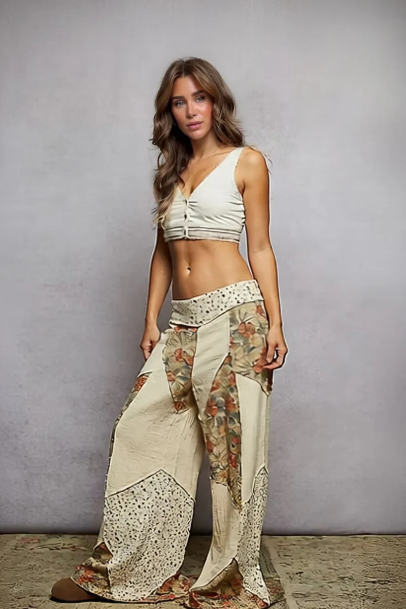 Bohemian Floral Patchwork Loose Button-Down Top