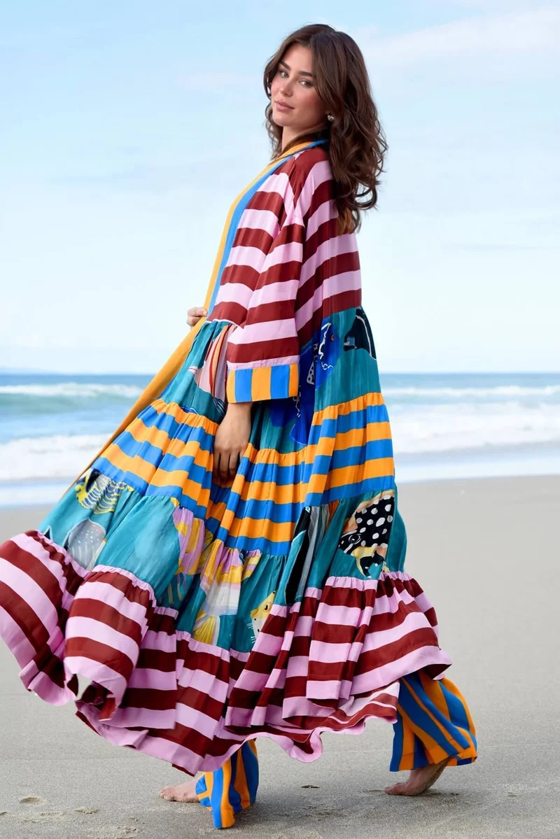 Unique Fashion Striped Print Elastic-Waist Wide-Leg Pants