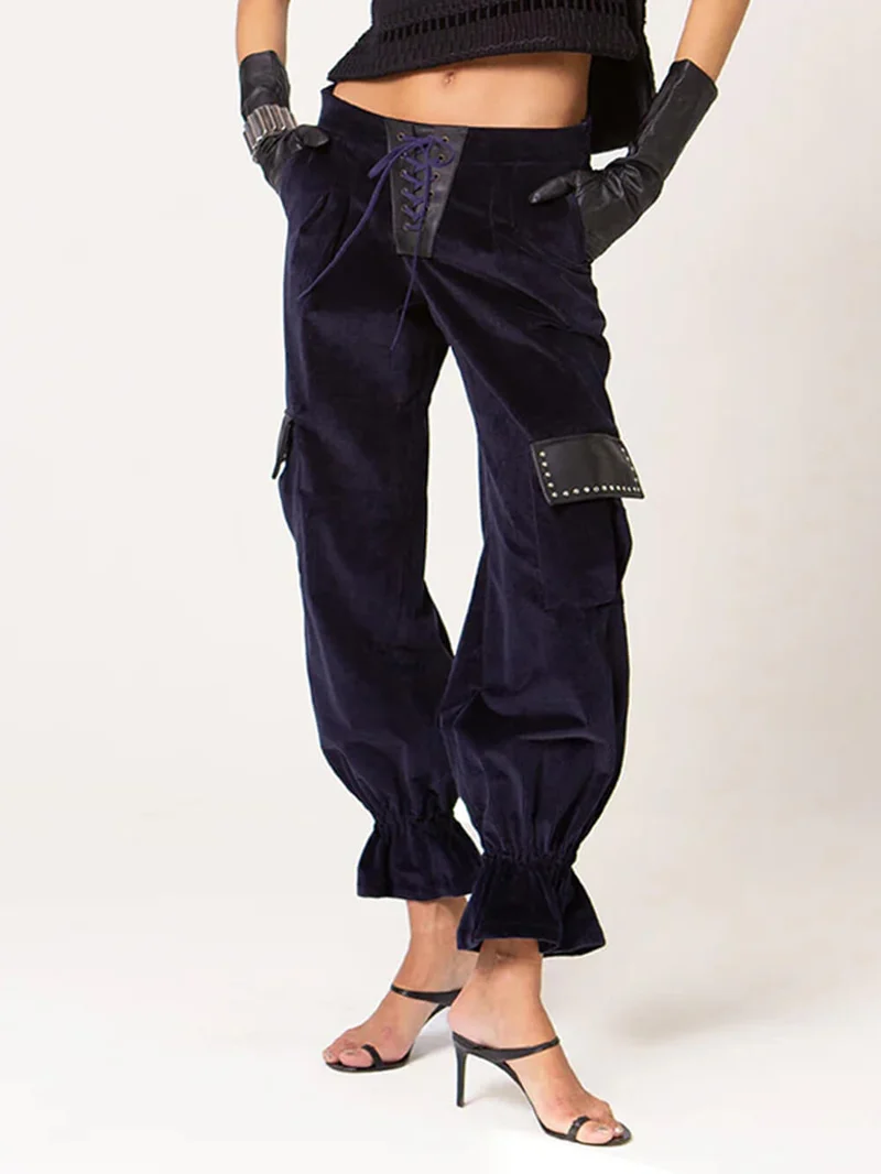 Retro Fashion Corduroy Drawstring Tapered Pants