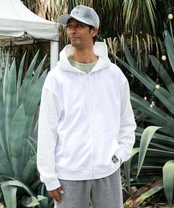 Sweat à capuche zippé en maille brodée hawaïenne - SURF＆Palms