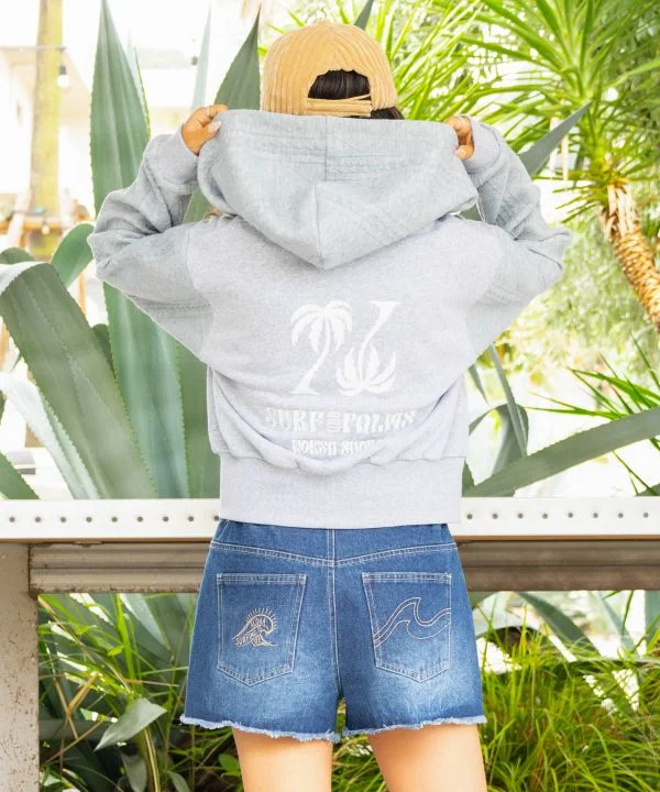 Sweat à capuche zippé en maille floquée brodée - SURF & Palms