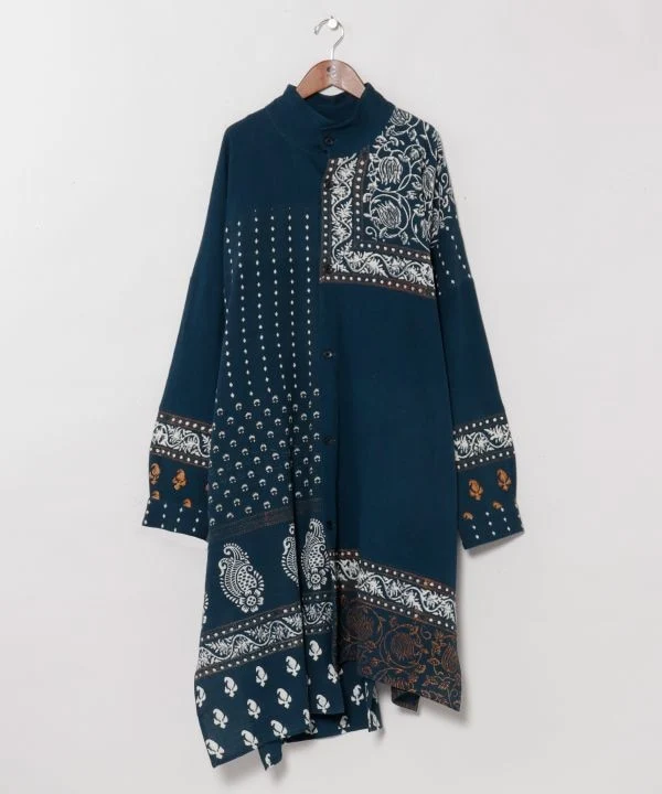 Chemise longue patchwork imprimée à la main indienne