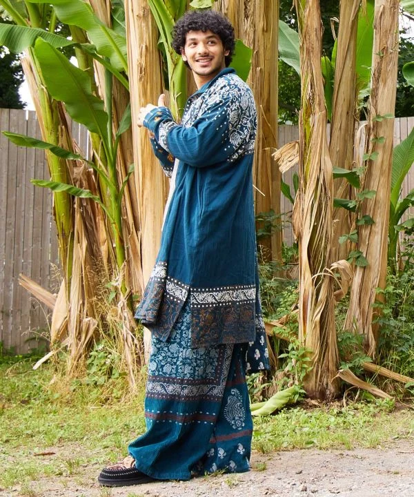 Chemise longue patchwork imprimée à la main indienne