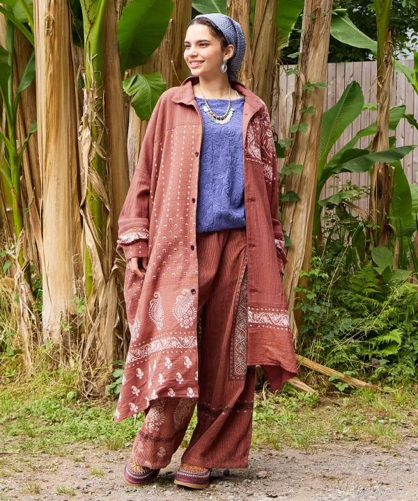 Chemise longue patchwork imprimée à la main indienne