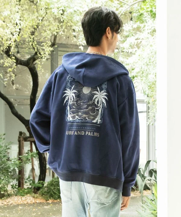 Sweat à capuche zippé brodé motif paysage hawaïen - SURF & Palms
