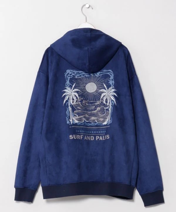 Sweat à capuche zippé brodé motif paysage hawaïen - SURF & Palms