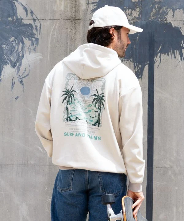 Sweat à capuche brodé motif paysage hawaïen pour homme - SURF＆Palms