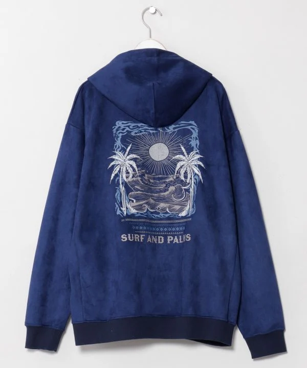 Sweat à capuche brodé motif paysage hawaïen pour homme - SURF＆Palms