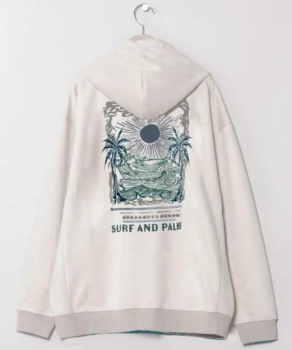 Sweat à capuche brodé motif paysage hawaïen pour homme - SURF＆Palms