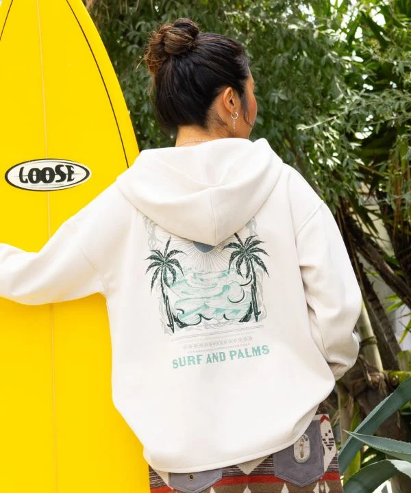 Sweat à capuche brodé motif paysage hawaïen - SURF & Palms
