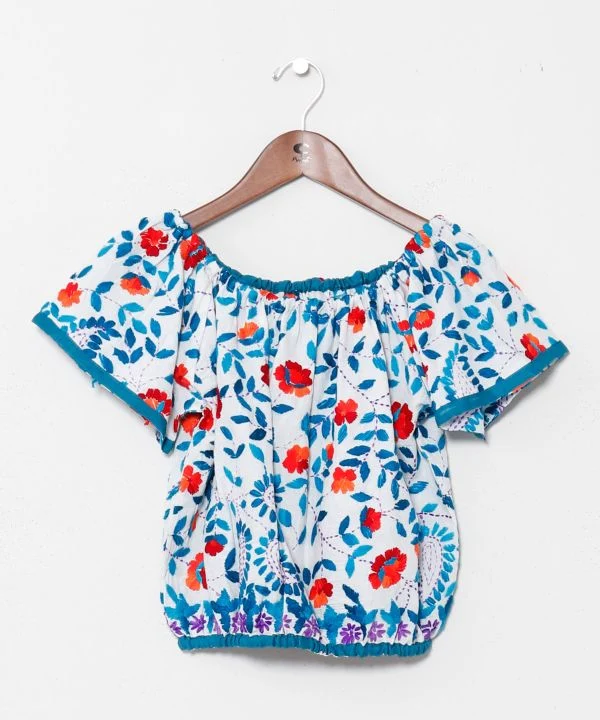 Crop top brodé de fleurs