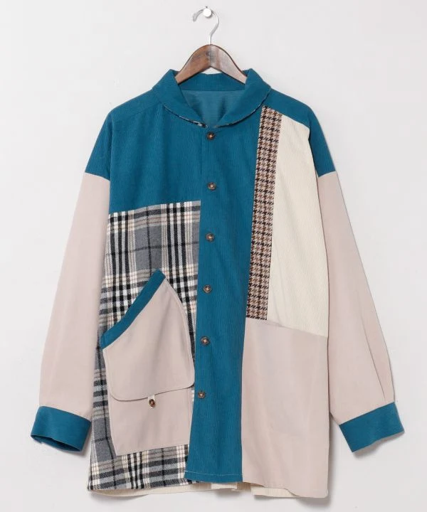 Chemise patchwork à carreaux en velours côtelé