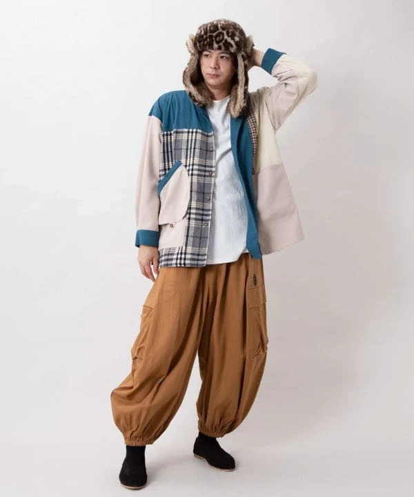 Chemise patchwork à carreaux en velours côtelé
